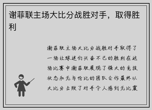 谢菲联主场大比分战胜对手，取得胜利