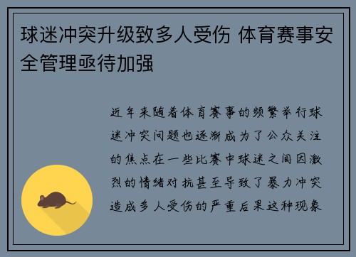 球迷冲突升级致多人受伤 体育赛事安全管理亟待加强