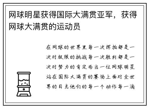 网球明星获得国际大满贯亚军，获得网球大满贯的运动员